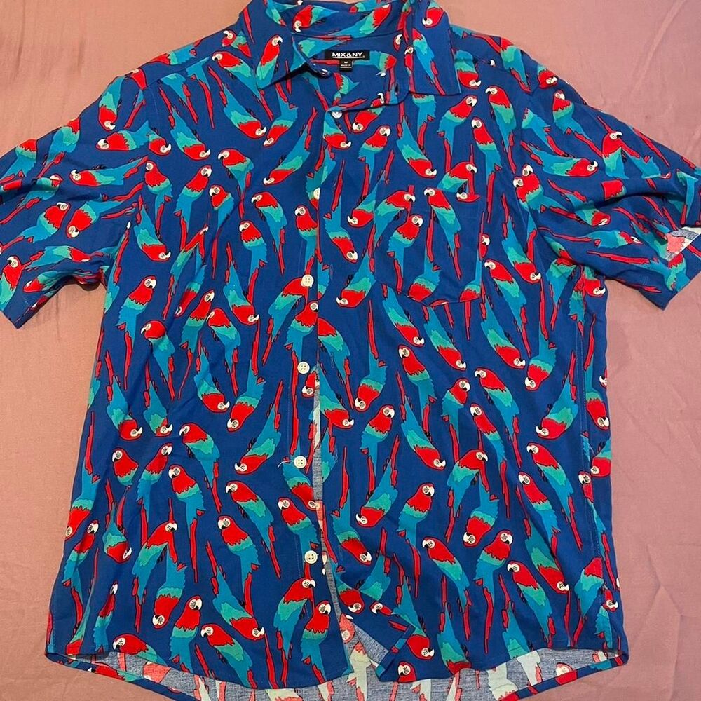 Mix&Ny Men's Blue  short-sleeve button-down shirt